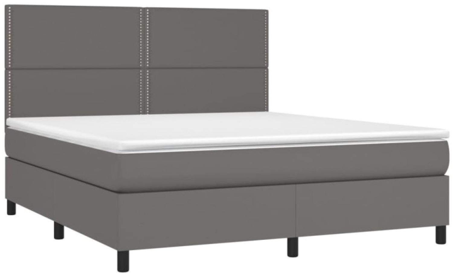 vidaXL Boxspringbett mit Matratze und LED-Beleuchtung, Kunstleder grau, 180 x 200 cm Bild 1