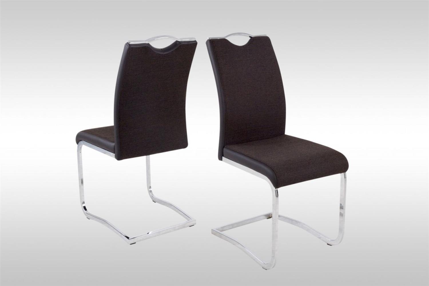 Esszimmerstühle Stühle Freischwinger 4er Set FERIS Webstoff Braun Bild 1