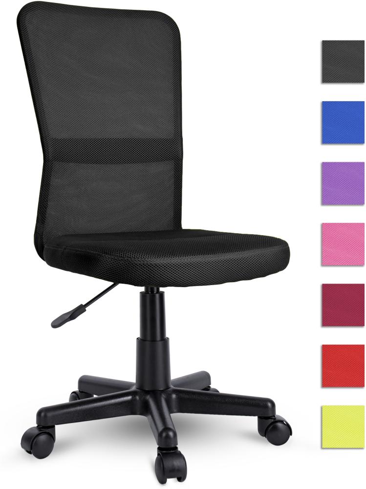 TRESKO Bürostuhl Schreibtischstuhl Drehstuhl, erhätlich in 7 Farbvarianten, mit Kunststoff-Leichtlaufrollen, stufenlos höhenverstellbar, gepolsterte Sitzfläche, Lift SGS-geprüft (Schwarz) Bild 1