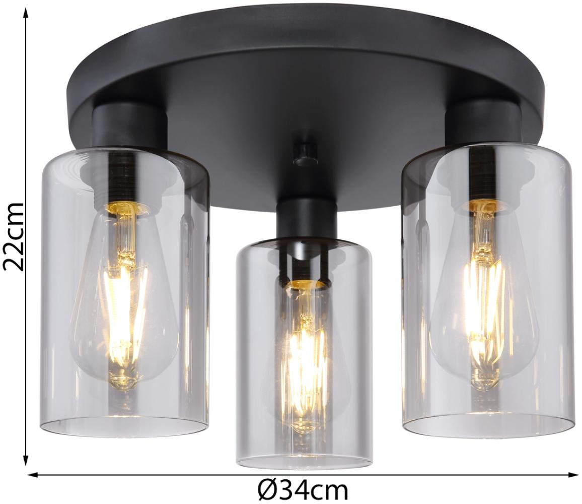 LED Deckenleuchte mit 3 Rauchglas Lampenschirmen Ø34cm, Metall schwarz Bild 1
