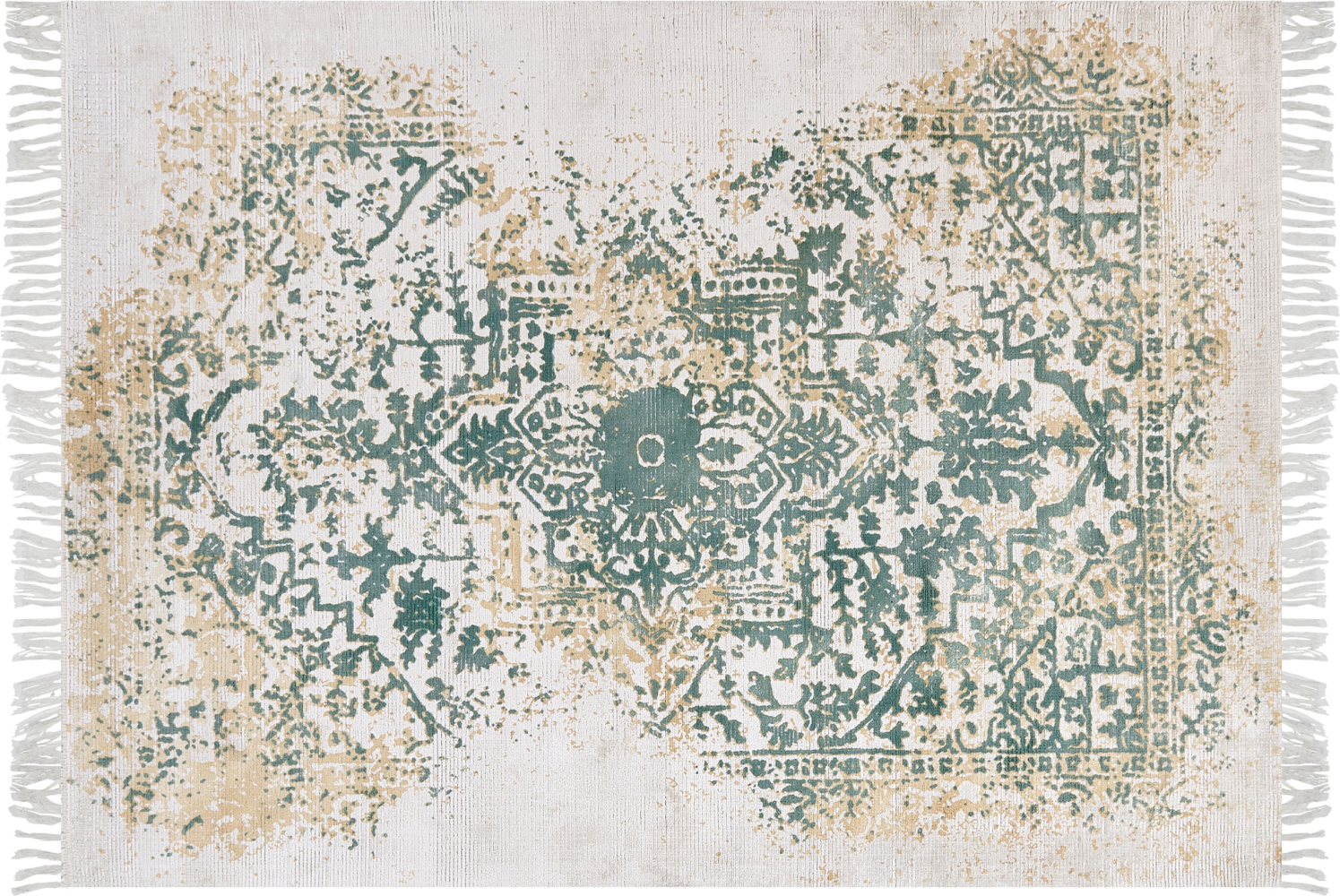 Teppich Viskose beige grün 160 x 230 cm orientalisches Muster Kurzflor BOYALI Bild 1