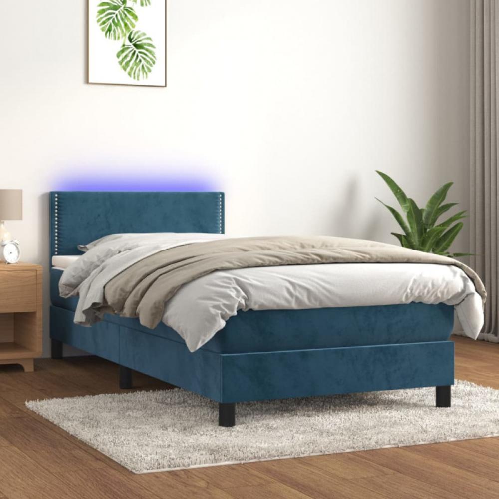 Boxspringbett mit Matratze & LED Dunkelblau 100x200 cm Samt (Farbe: Blau) Bild 1