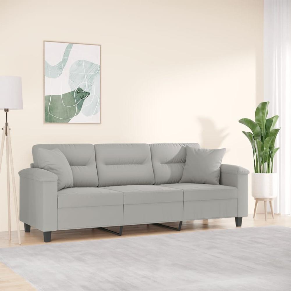 vidaXL 3-Sitzer-Sofa mit Kissen Hellgrau 180 cm Mikrofasergewebe Bild 1