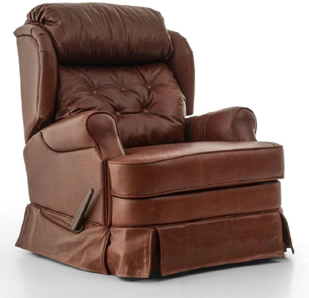 Casa Padrino Luxus Leder Sessel mit Liegefunktion Braun 85 x 100 x H. 97 cm - Echtleder Wohnzimmer Sessel - Fernsehsessel - Echtleder Möbel - Luxus Möbel Bild 1