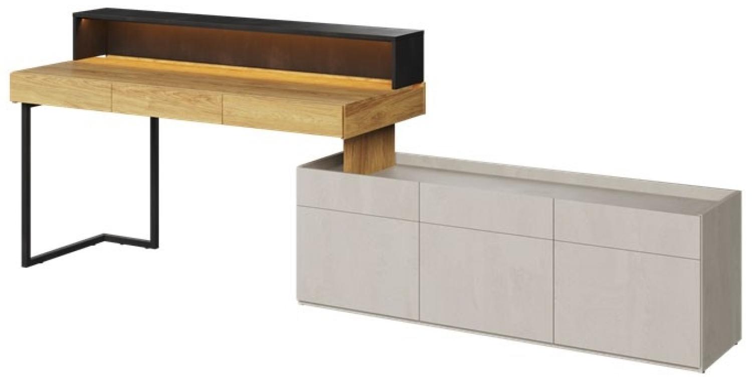 Schreibtischkombination Teen Flex 3-teilig Hickory Natur betonfarben Raw Steel Bild 1
