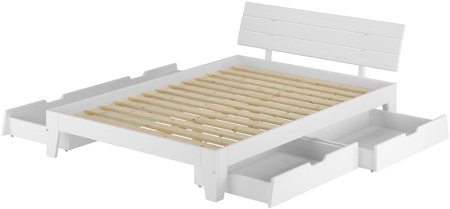 Weißes Bett 140x200 Kiefer massiv mit 3-teiligem Schubladenset Zubehör wählbar V-60. 54S8-14WRollrost inkl. Bild 1