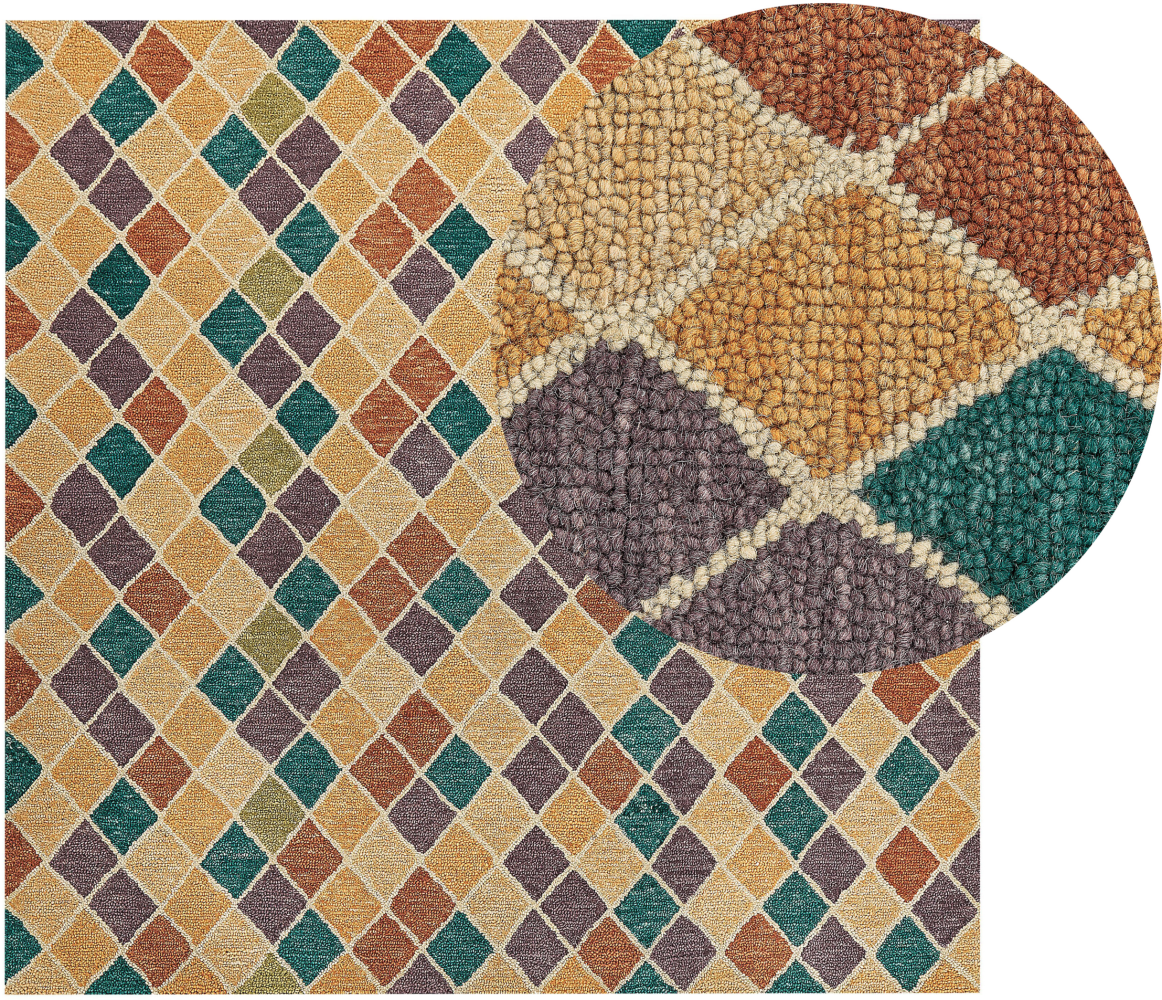Teppich Wolle mehrfarbig 200 x 200 cm geometrisches Muster Kurzflor KESKIN Bild 1