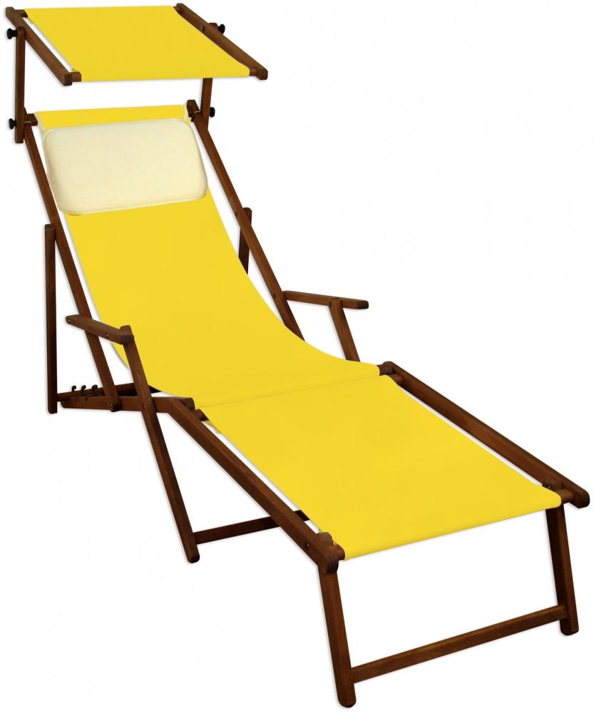 Sonnenliege gelb Liegestuhl Fußteil Sonnendach Kissen Holz Deckchair Gartenmöbel 10-302 F S KH Bild 1