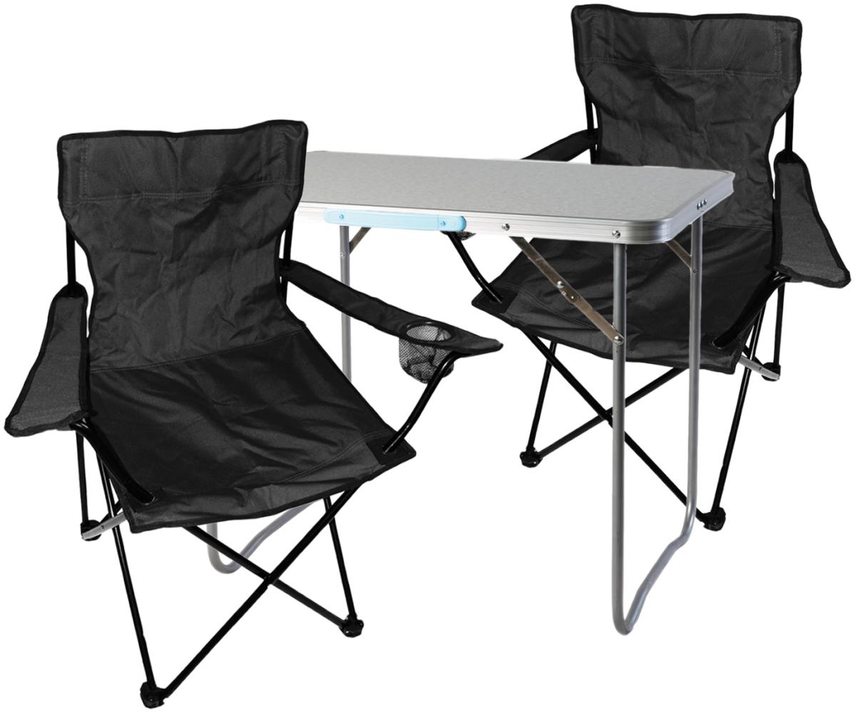 3-teiliges Campingmöbel Set Schwarz XL Tisch 80x60x68cm + Anglersessel Bild 1