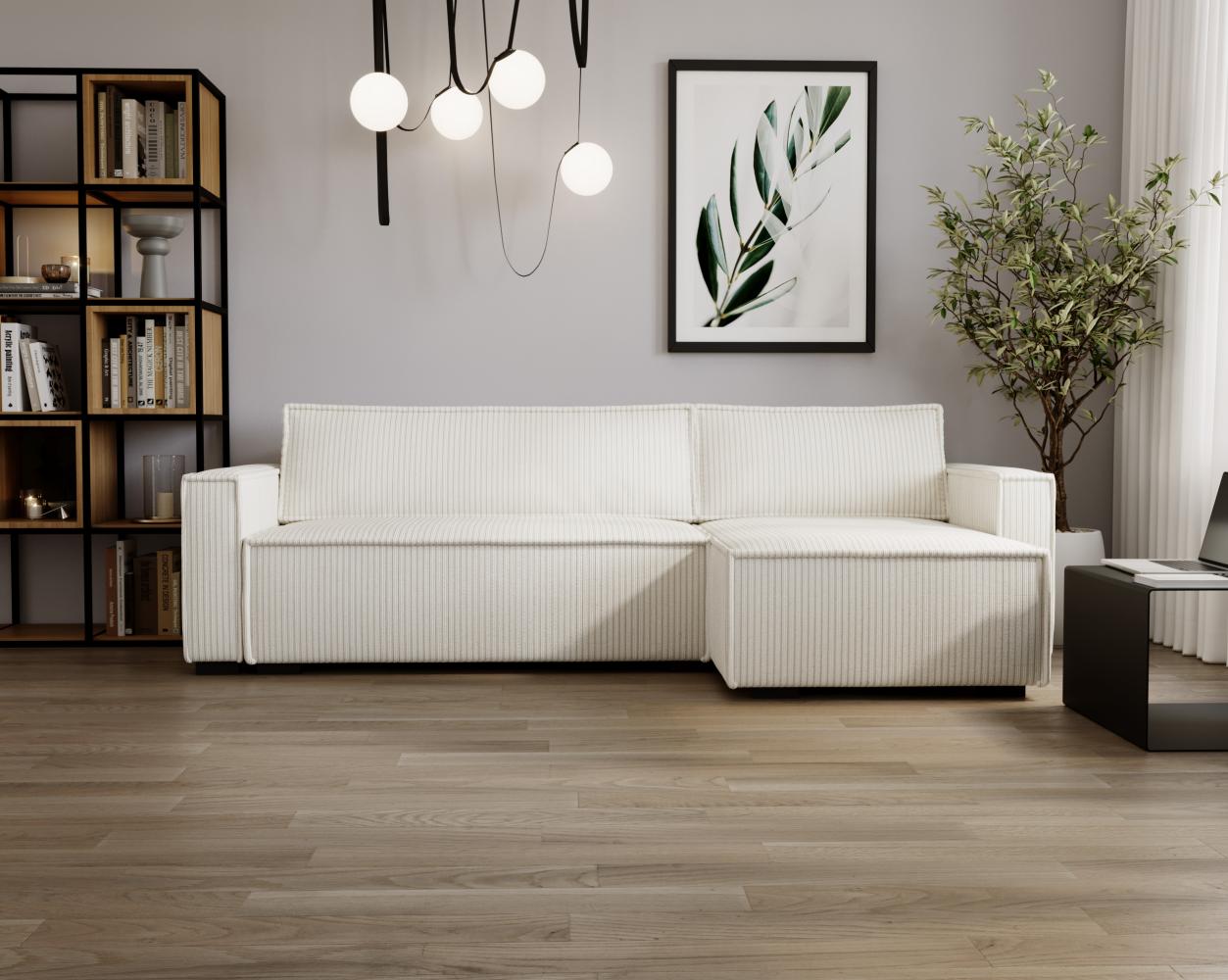 Ecksofa mit Schlaffunktion, und breite Armlehnen, Bettkaste - SORIA - Creme Cord Bild 1