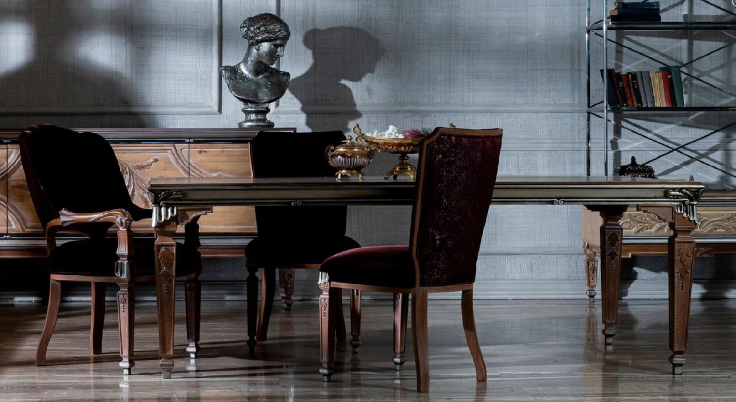 Casa Padrino Luxus Barock Esszimmer Set Bordeauxrot / Beige / Silber - 1 Barock Esstisch & 8 Barock Esszimmerstühle - Prunkvolle Esszimmer Möbel im Barockstil Bild 1