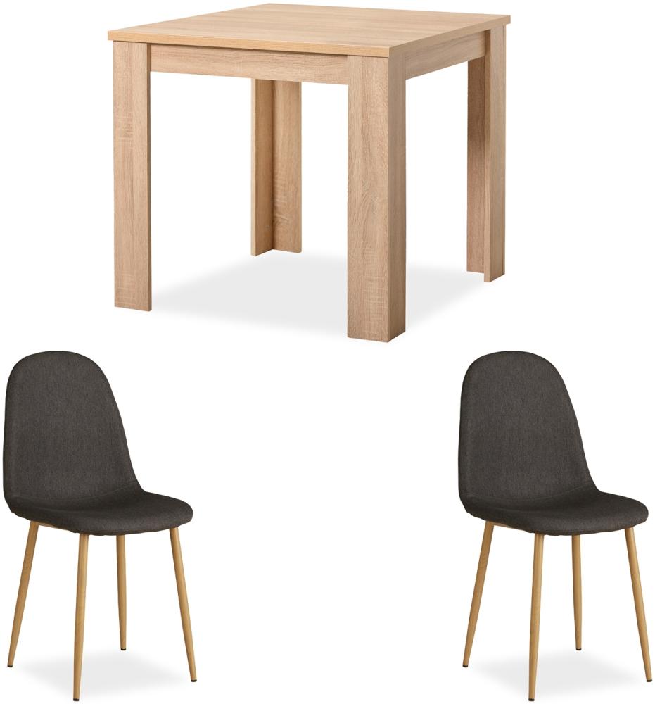 Homestyle4u Essgruppe mit 2 Stühlen und Esstisch, Holz natur / Leinenstoff anthrazit, 80 x 80 cm Bild 1
