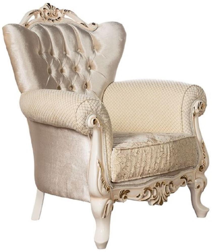 Casa Padrino Luxus Barock Wohnzimmer Sessel Gold / Creme / Gold - Prunkvoller Sessel mit Muster - Handgefertigte Barock Wohnzimmer Möbel Bild 1