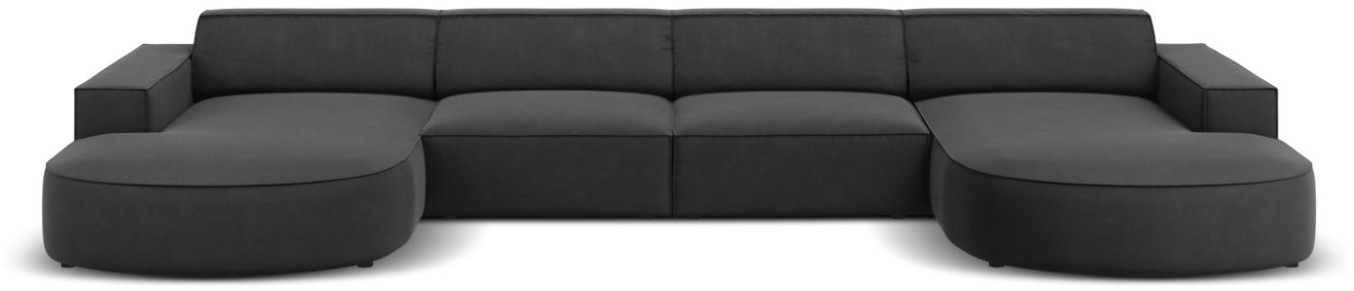 Micadoni 6-Sitzer Samtstoff Panorama Sofa Jodie | Bezug Grey | Beinfarbe Black Plastic Bild 1