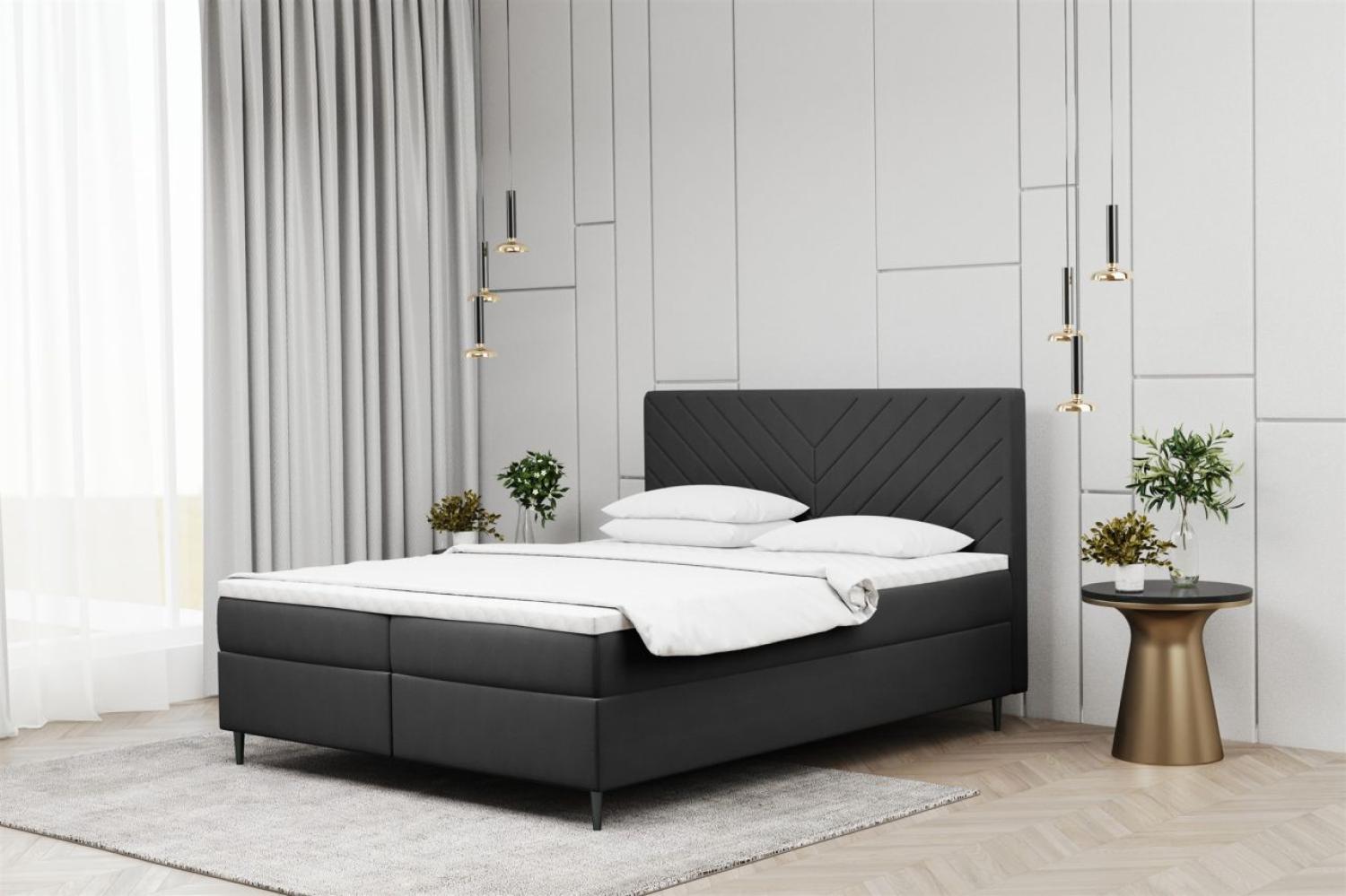 Boxspringbett Schlafzimmerbett BONITA 140x220cm in Stoff Matt Velvet Anthrazit Bild 1