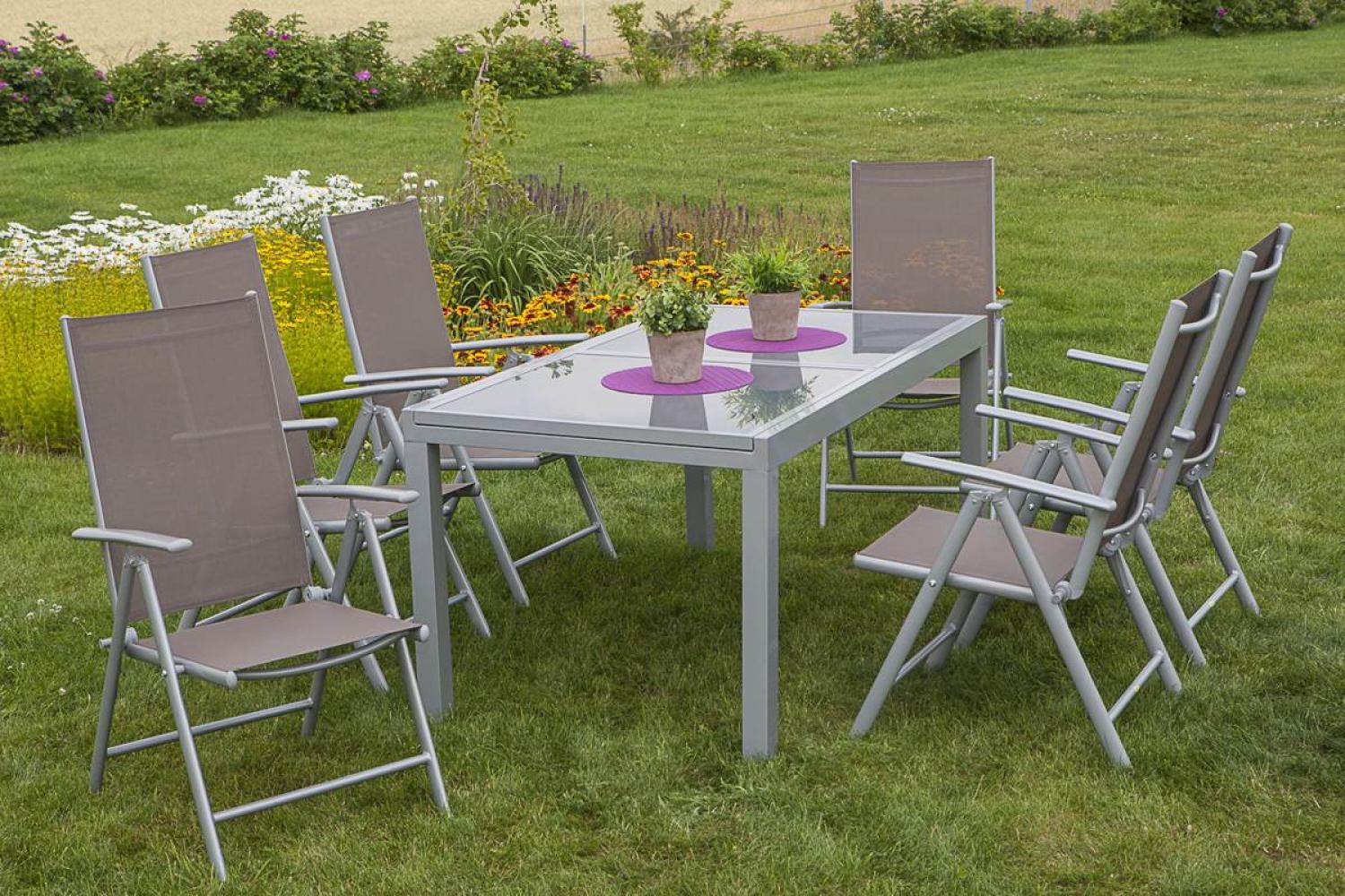 YOURSOL by Merxx Gartenmöbel Set Amalfi 6 Personen mit Ausziehtisch, Alu Klappstühle, Klappsessel Bild 1