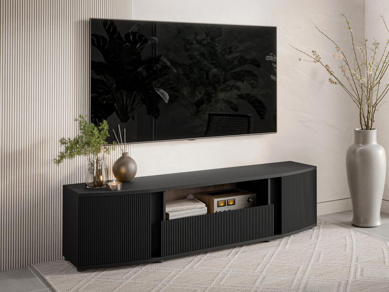 TV-Lowboard Mesiro M179 mit 2 Drehtüren und Schublade (Farbe: Schwarz / Schwarz + Viking Oak) Bild 1