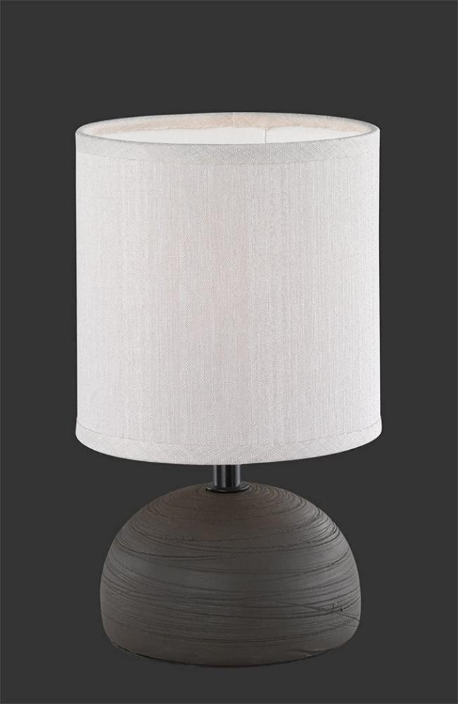 LED Tischleuchte Keramik Braun runder Stofflampenschirm Weiß Ø14cm Bild 1