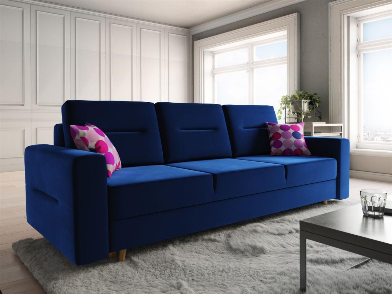Sofa 3-Sitzer BELMIRA mit Schlaffunktion Blau Bild 1