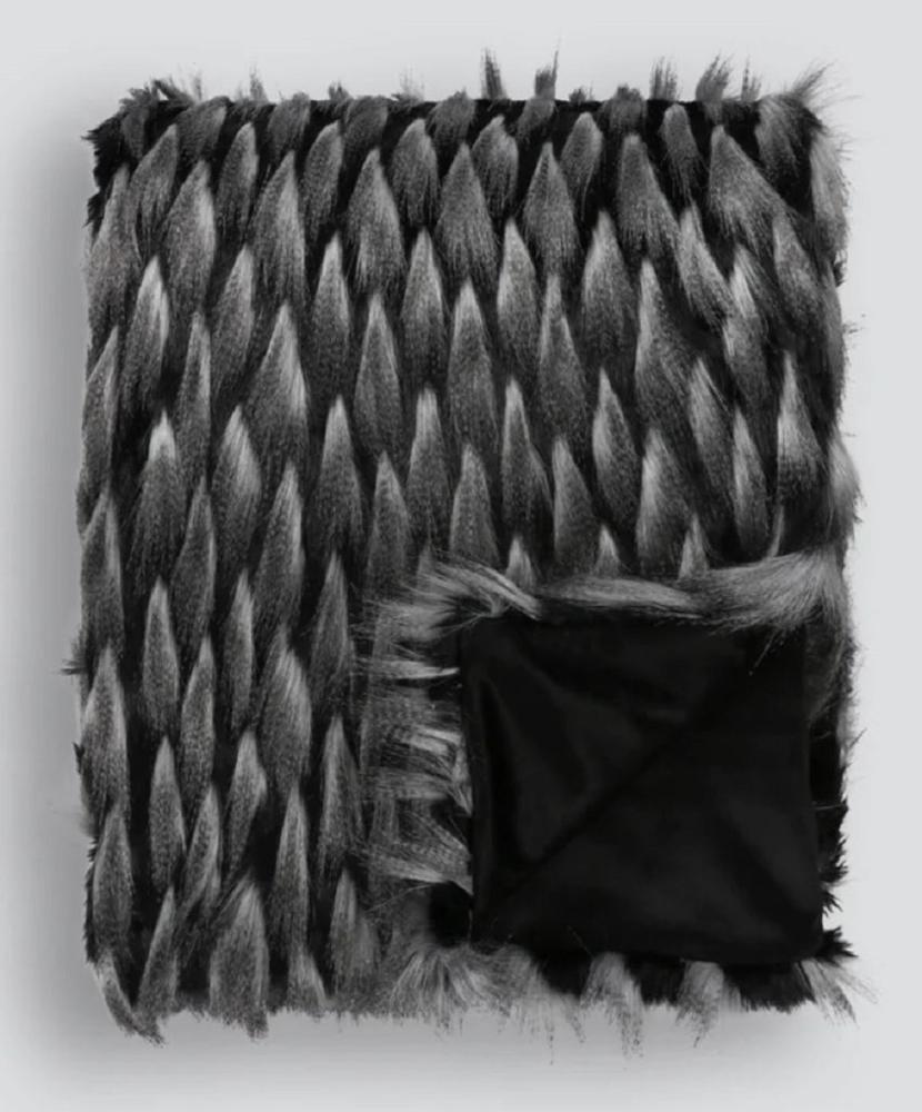 Casa Padrino Luxus Tagesdecke Schwarz / Grau 150 x 240 cm - Kunstpelz Wohndecke Bild 1