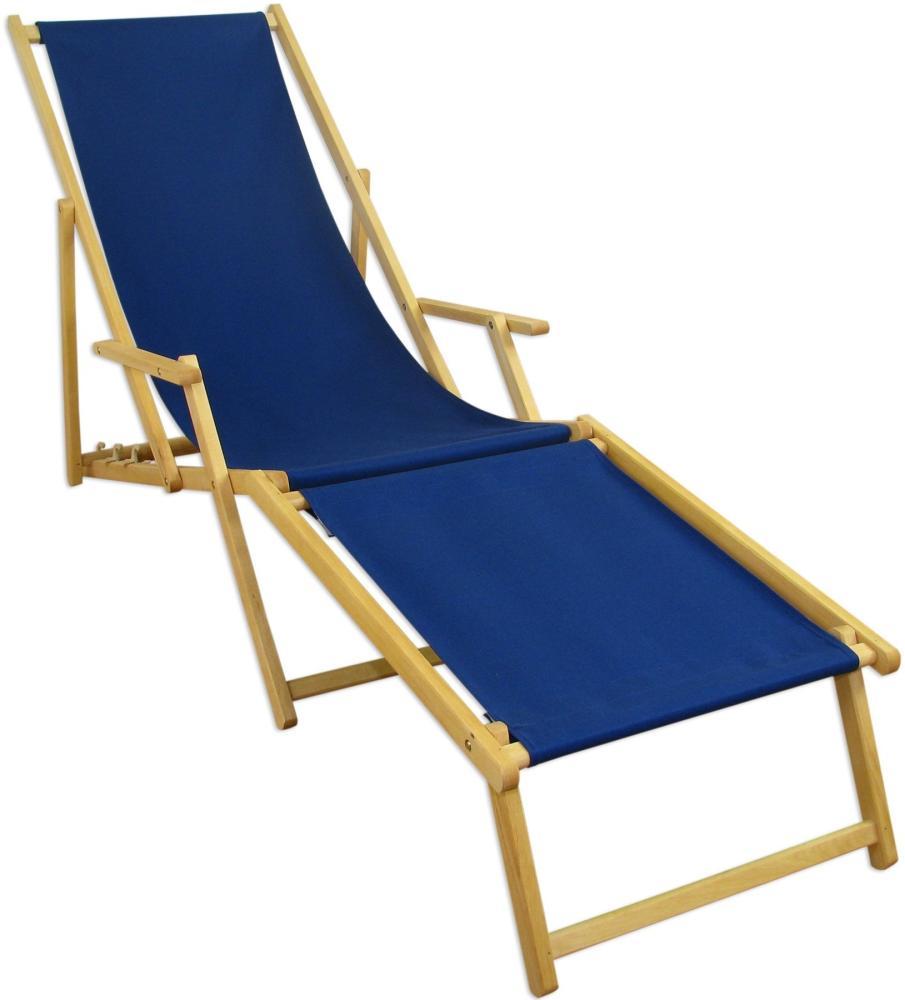 Liegestuhl blau Sonnenliege Gartenliege Fußteil Deckchair Strandstuhl Buche klappbar 10-307NF Bild 1