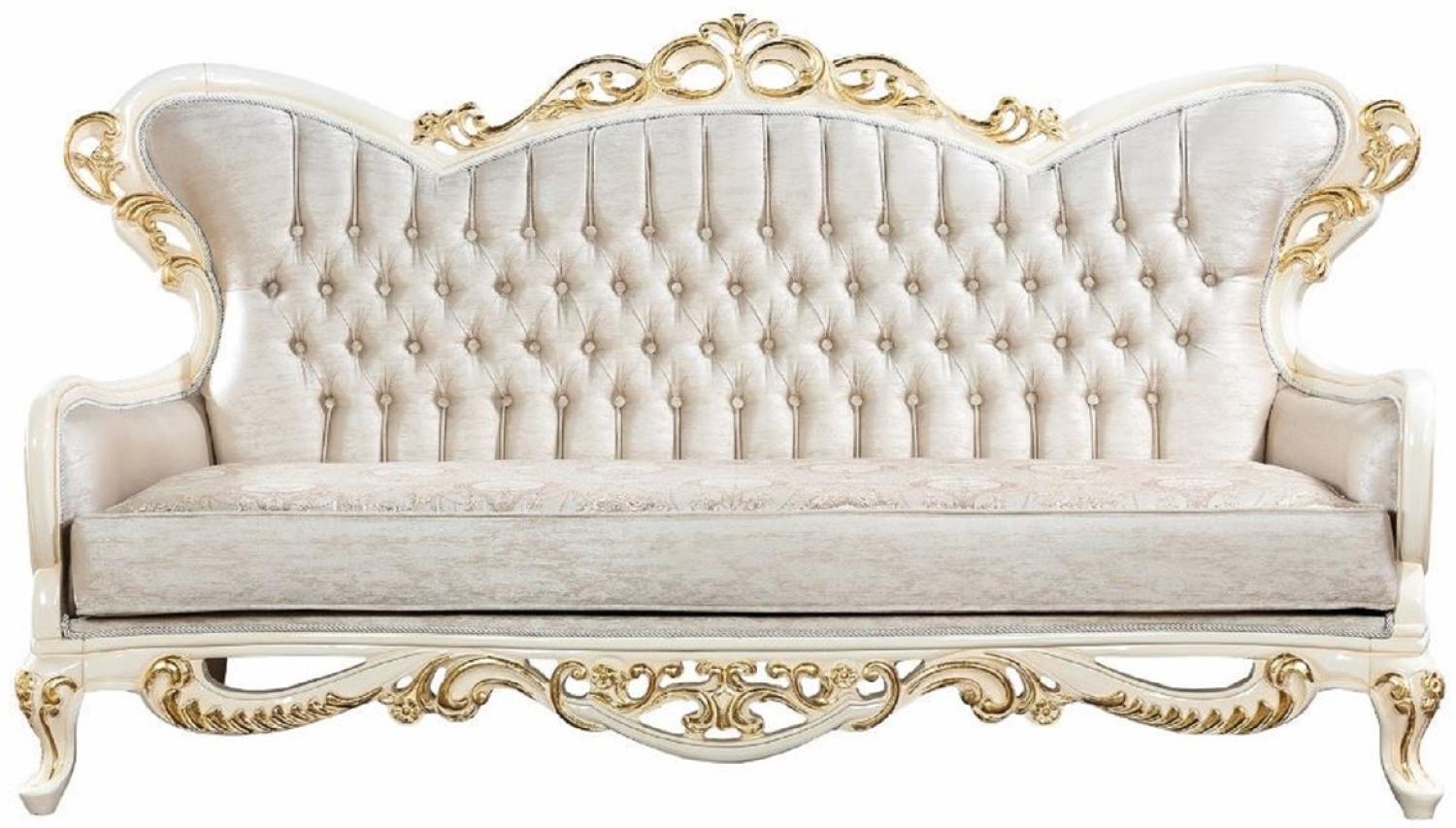Casa Padrino Luxus Barock Sofa Silber / Weiß / Gold - Handgefertigtes Barockstil Wohnzimmer Sofa mit elegantem Muster - Prunkvolle Barock Wohnzimmer Möbel Bild 1