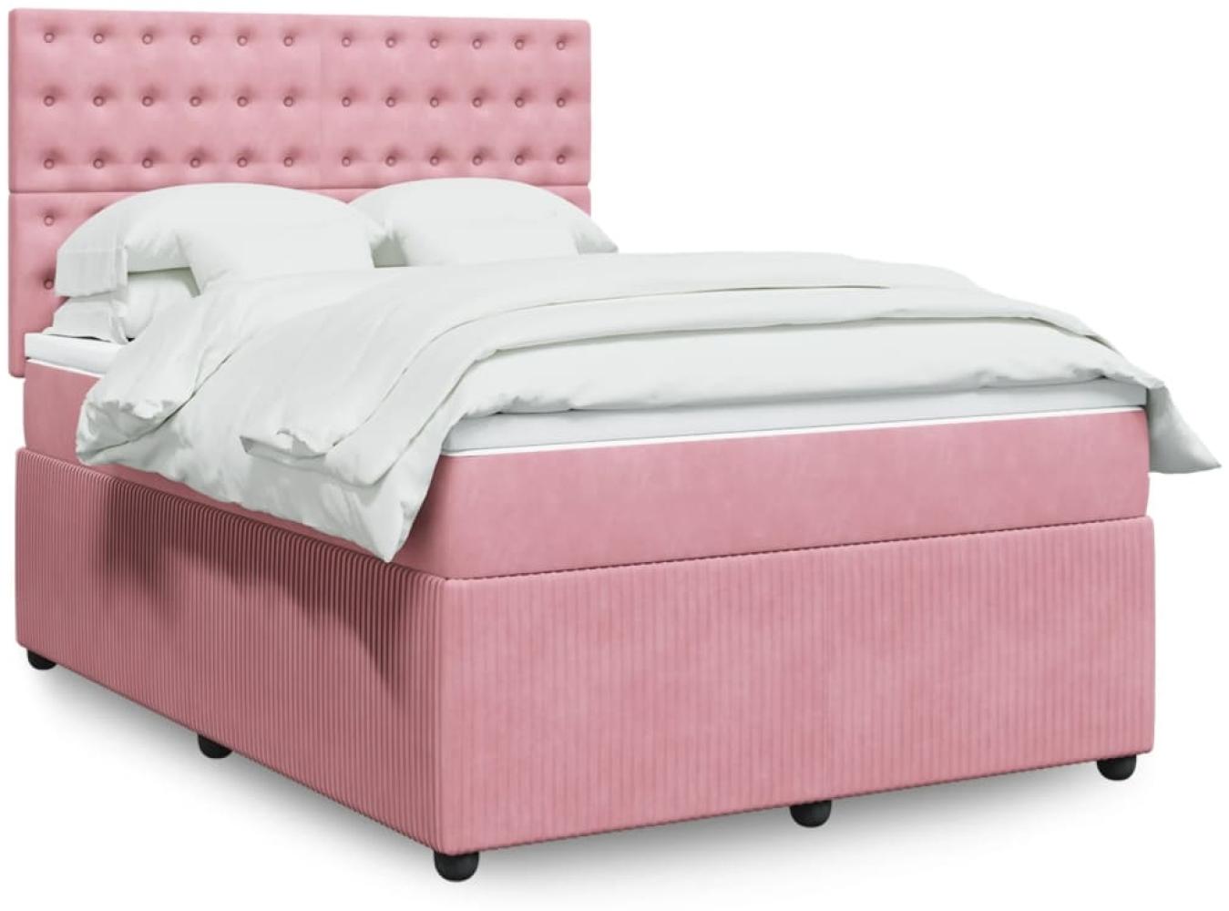 vidaXL Boxspringbett mit Matratze Rosa 140x200 cm Samt 3292375 Bild 1