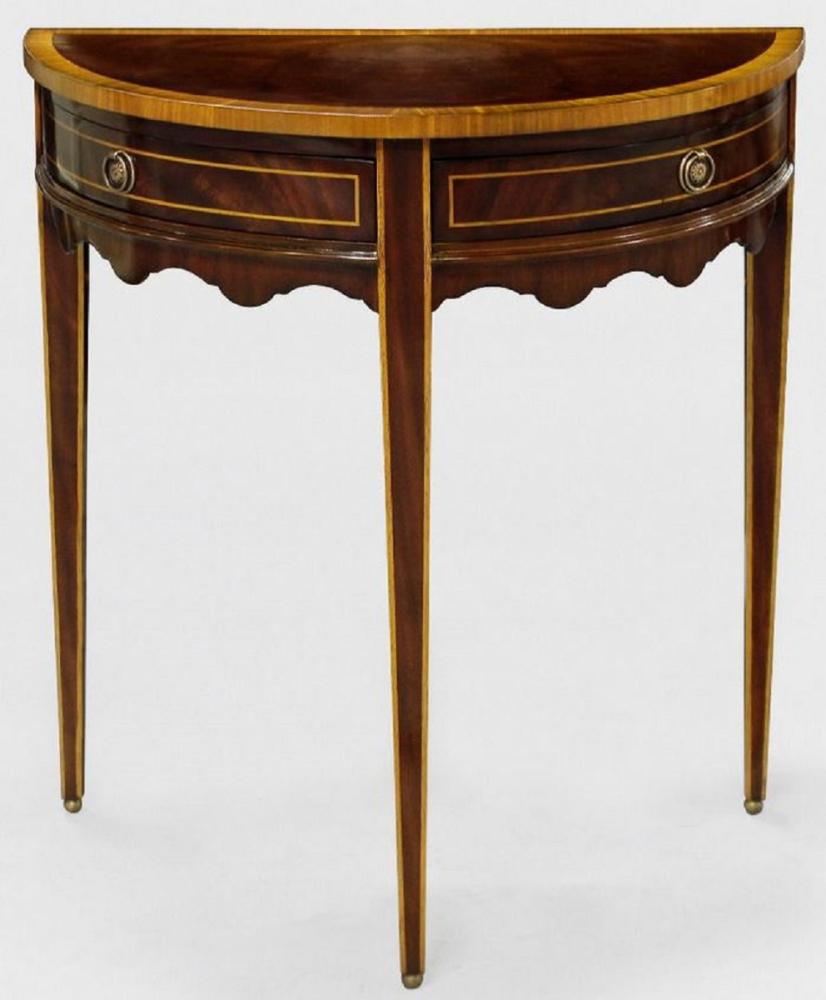 Casa Padrino Luxus Barock Beistelltisch Dunkelbraun / Hellbraun 71 x 36 x H. 74 cm - Halbrunder Mahagoni Tisch mit 2 Schubladen - Nachttisch - Nachtkommode - Barock Möbel Bild 1