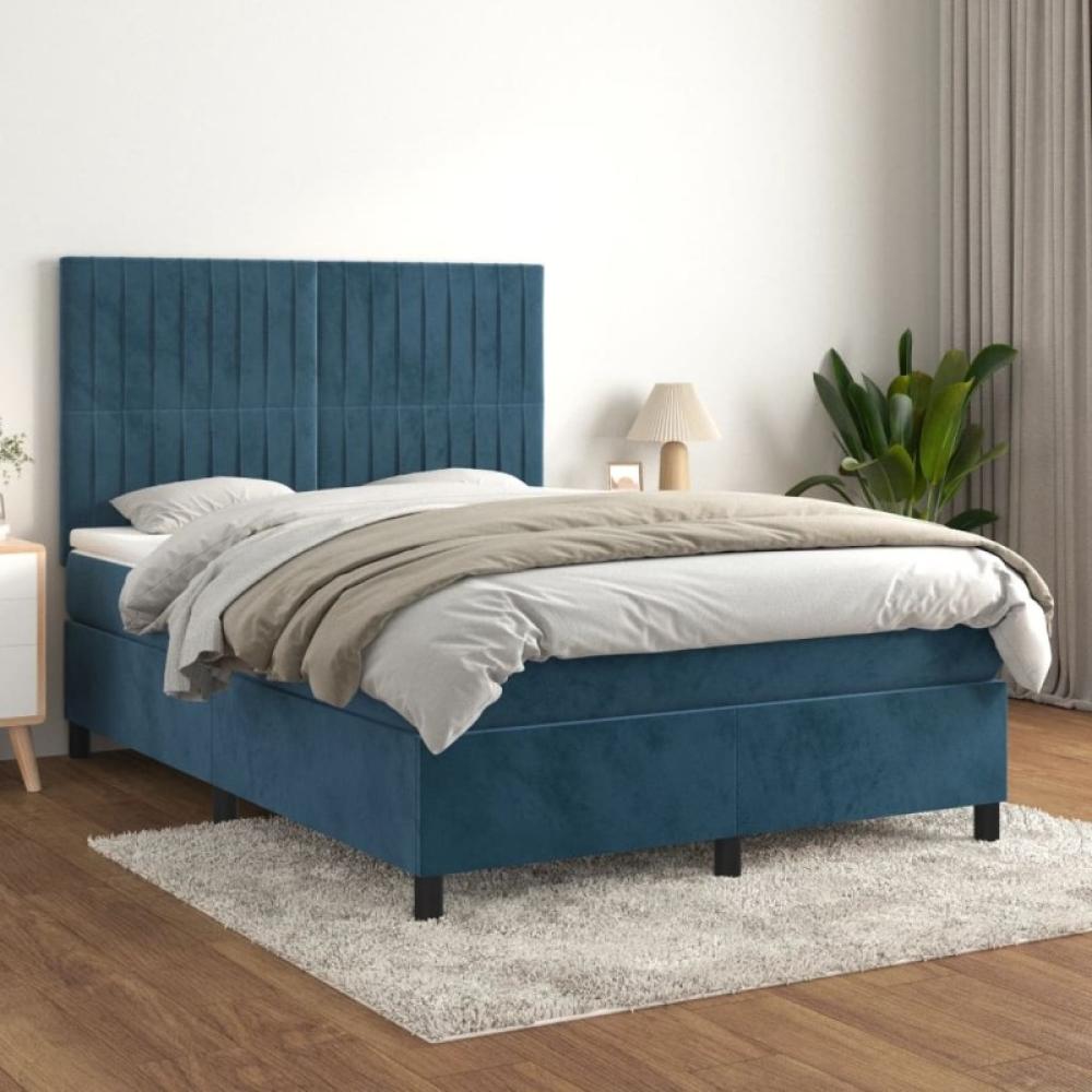 Boxspringbett mit Matratze Dunkelblau 140x190 cm Samt (Farbe: Blau) Bild 1