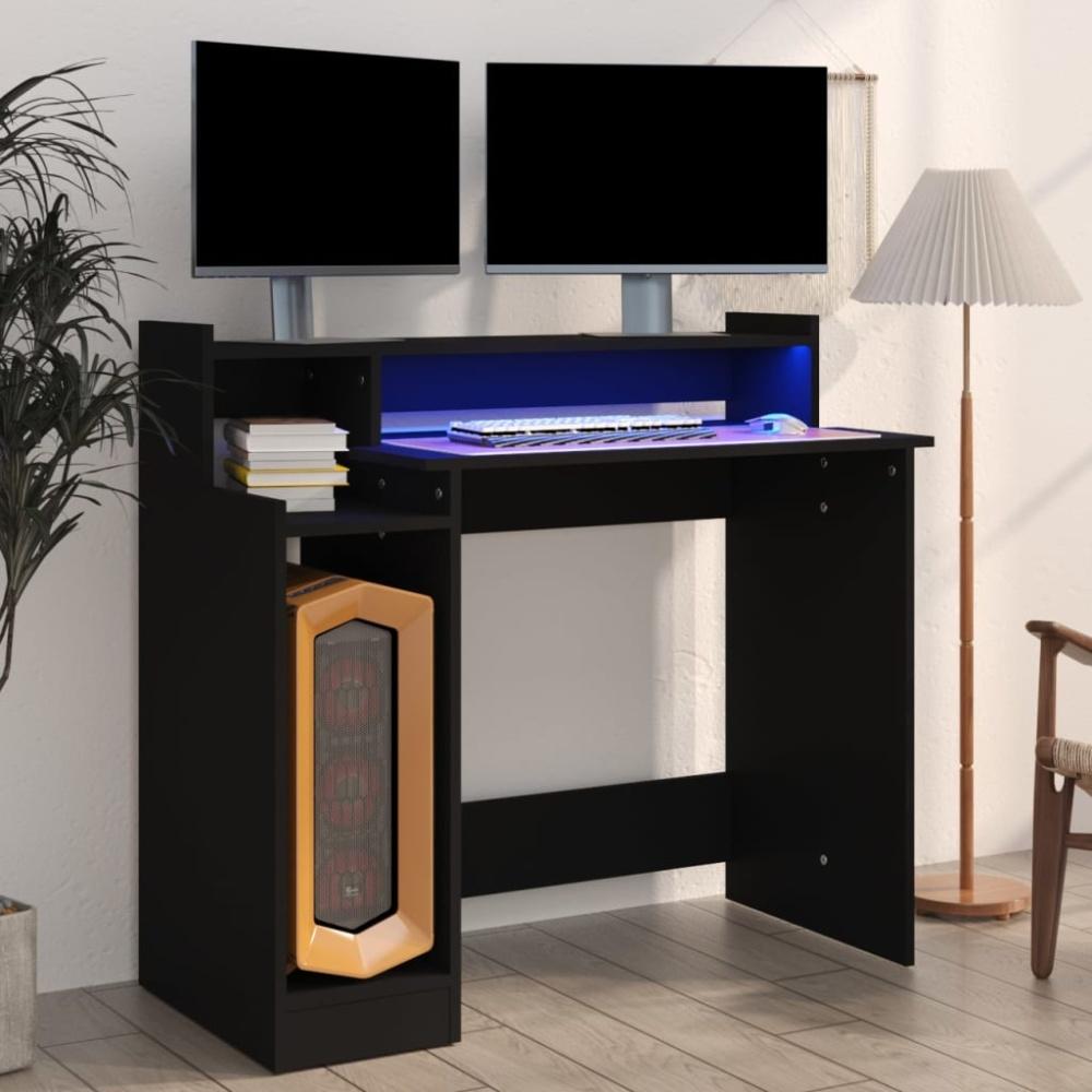 vidaXL Schreibtisch mit LEDs Schwarz 97x45x90 cm Holzwerkstoff Bild 1