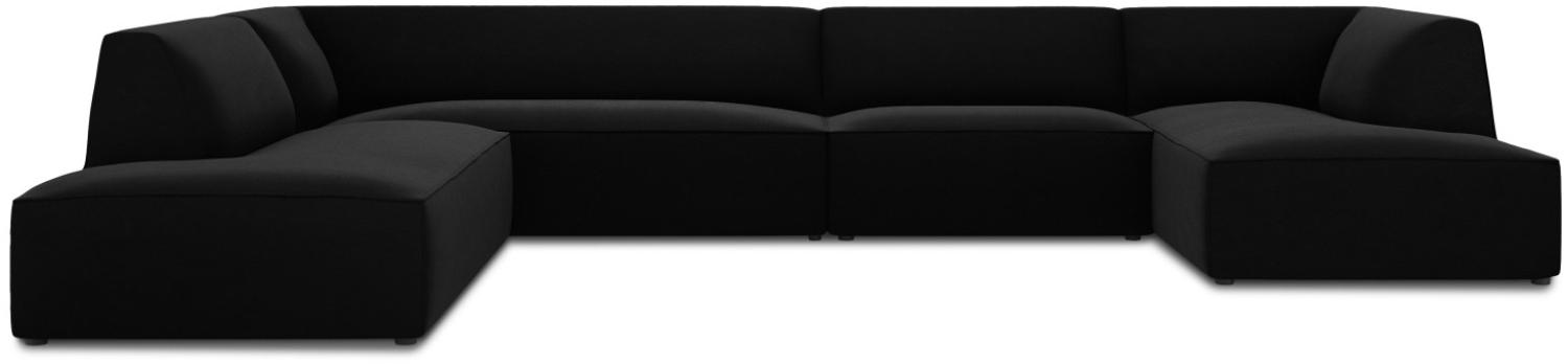 Micadoni 7-Sitzer Samtstoff Panorama Ecke links Sofa Ruby | Bezug Black | Beinfarbe Black Plastic Bild 1