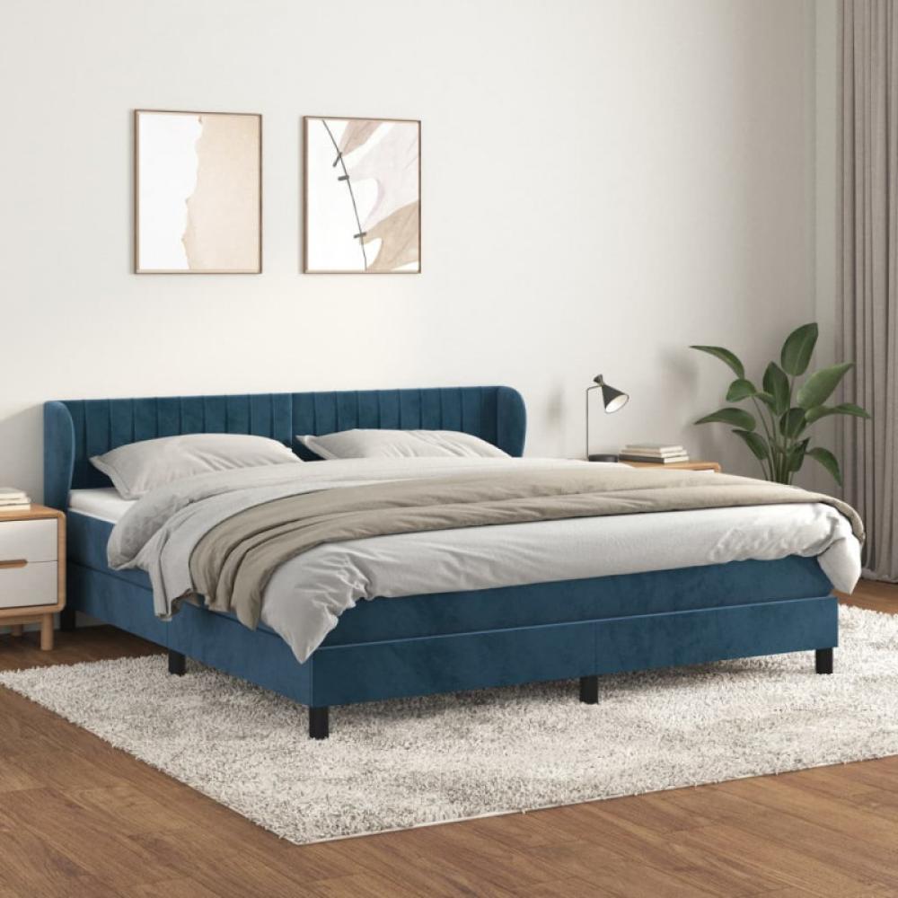 vidaXL Boxspringbett mit Matratze Dunkelblau 180x200 cm Samt Bild 1