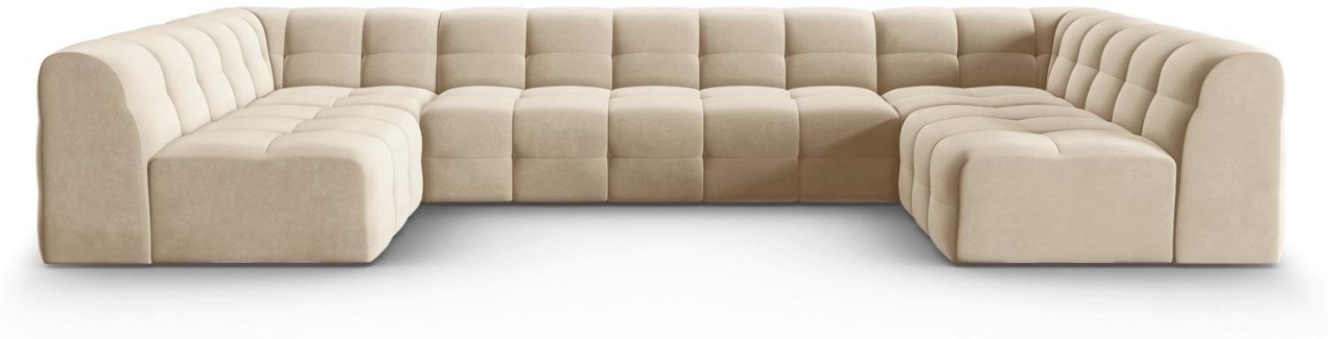 Micadoni 7-Sitzer Samtstoff Panorama Sofa Kendal | Bezug Light Beige | Beinfarbe Black Beech Wood Bild 1