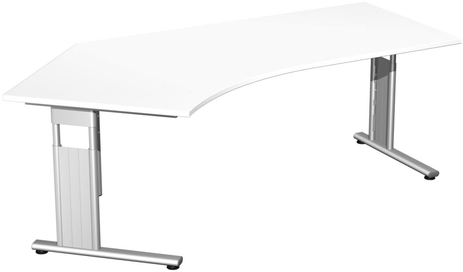 Schreibtisch 135° 'C Fuß Flex' links, höhenverstellbar, 216x113cm, Weiß / Silber Bild 1