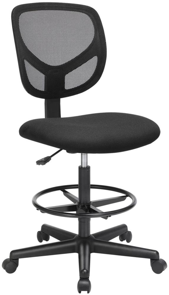 SONGMICS Bürostuhl Drehstuhl bis 120kg belastbar mit verstellbare Fußring ergonomisch Stehhilfe höhenverstellbar Arbeitshocker schwarz NBO15BK Bild 1