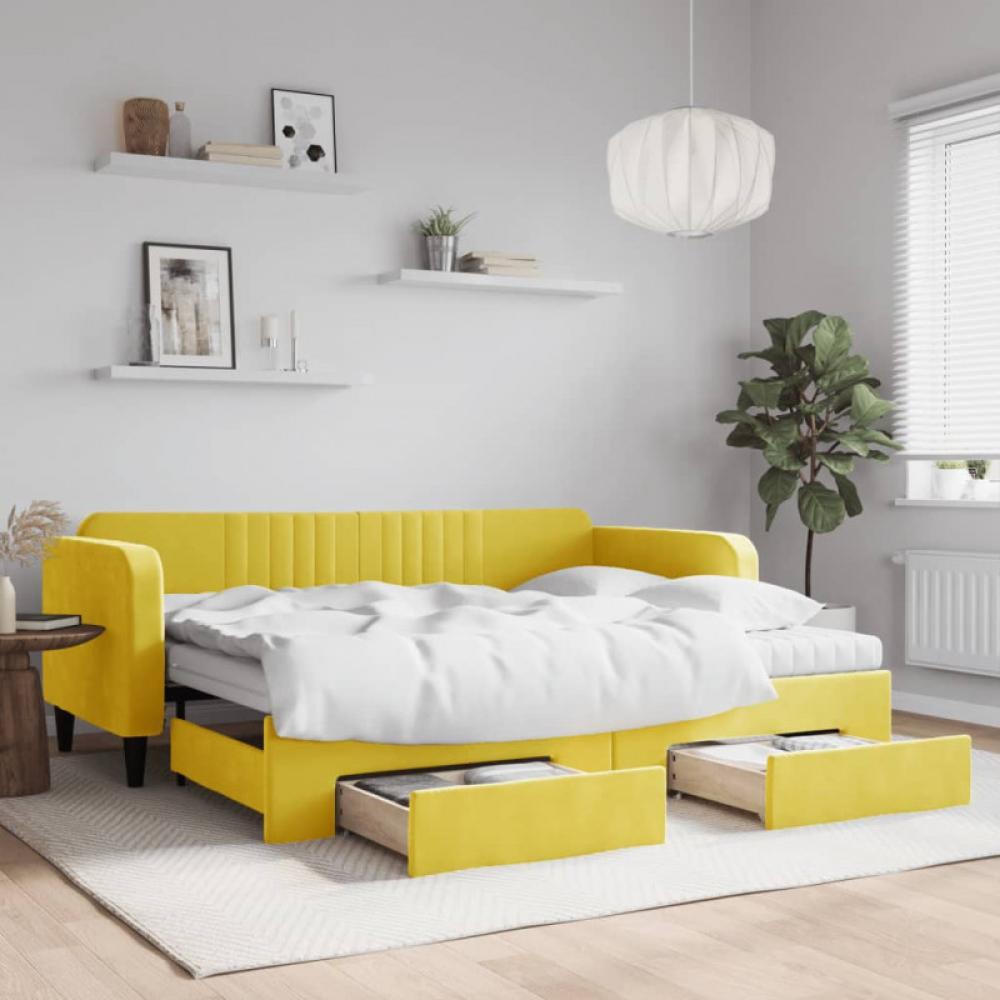 Tagesbett Ausziehbar mit Schubladen Gelb 90x200 cm Samt (Farbe: Gelb) Bild 1