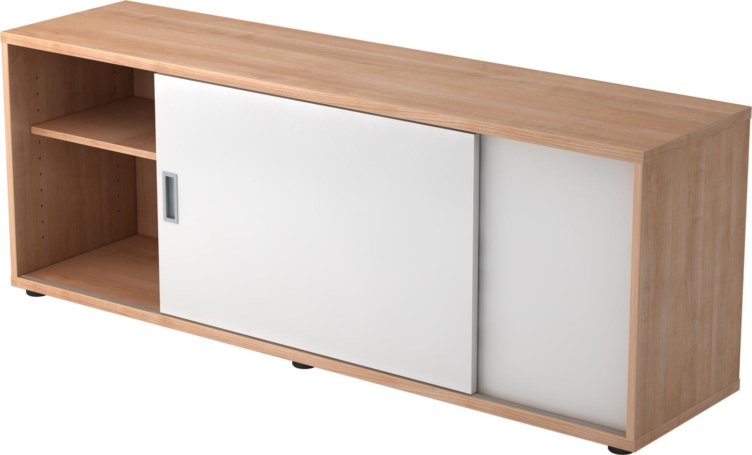 bümö® Lowboard mit Schiebetür, Sideboard in Nussbaum/Weiß Bild 1