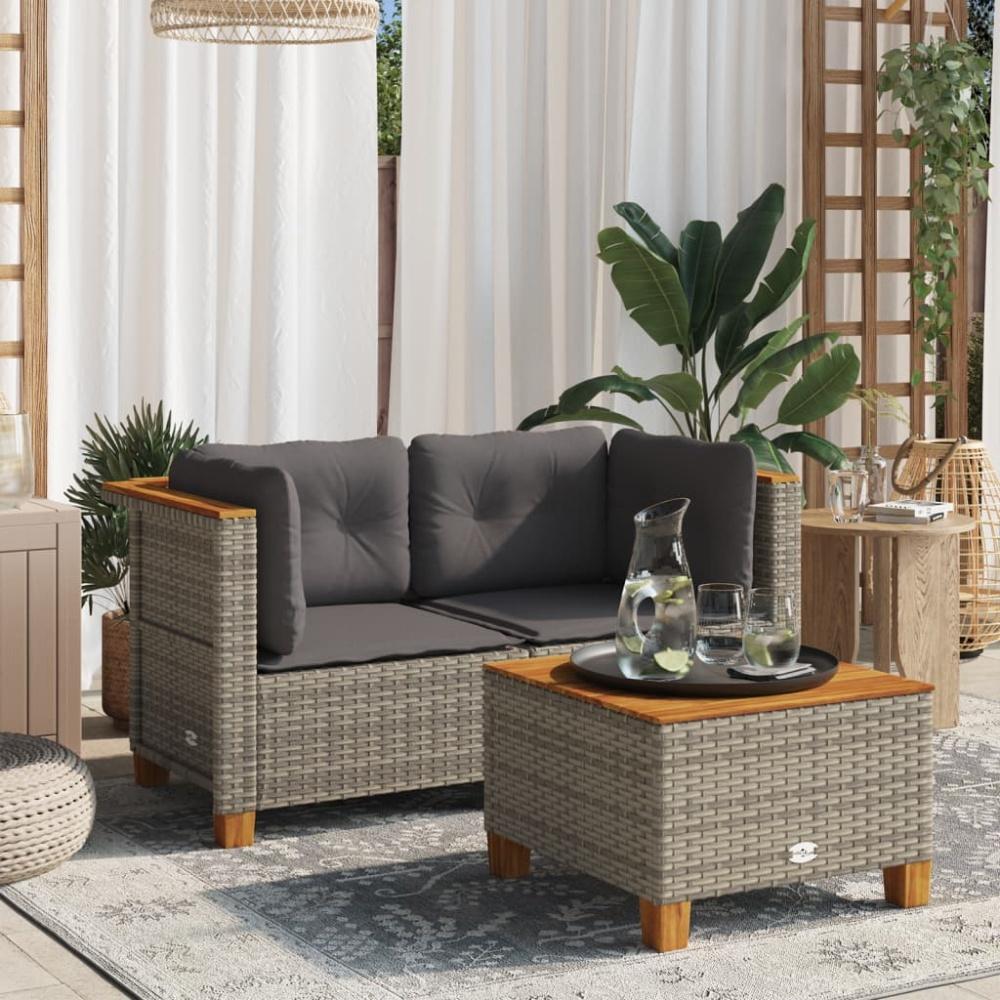 vidaXL Garten-Ecksofas mit Kissen 2 Stk. Grau Poly Rattan Bild 1