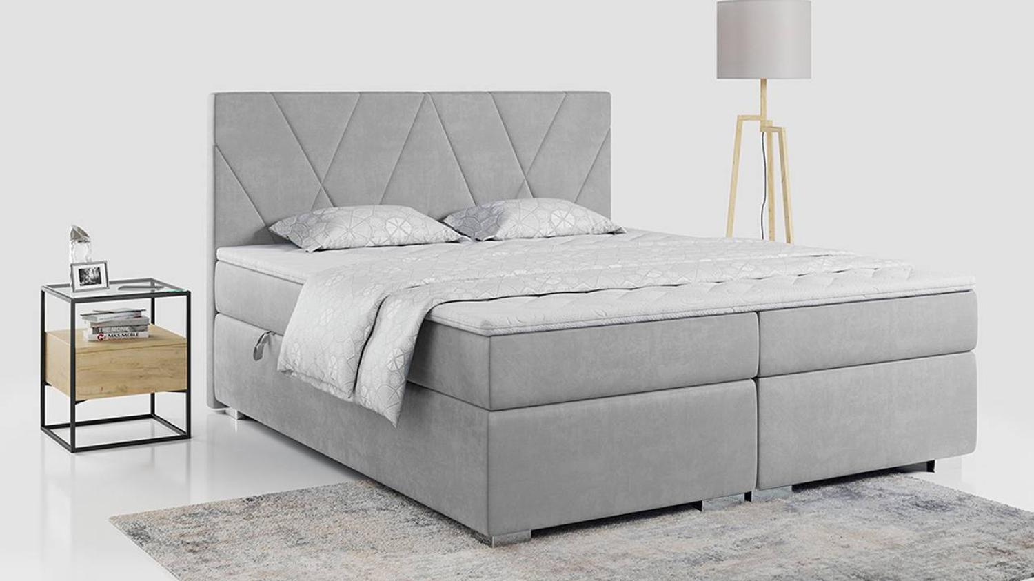 Boxspringbett, Stauraumbett, Polsterbett mit Bettkasten - KARA - 120x200cm - Hellgrau Mikrofaser - H4 Bild 1