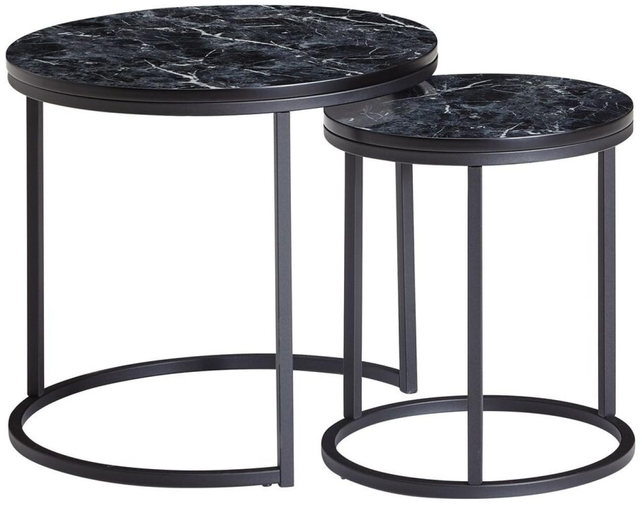 WERAN Beistelltisch 2er Set Schwarz Marmor Optik Couchtisch Tischgestell Metall Wohnzimmertisch Bild 1