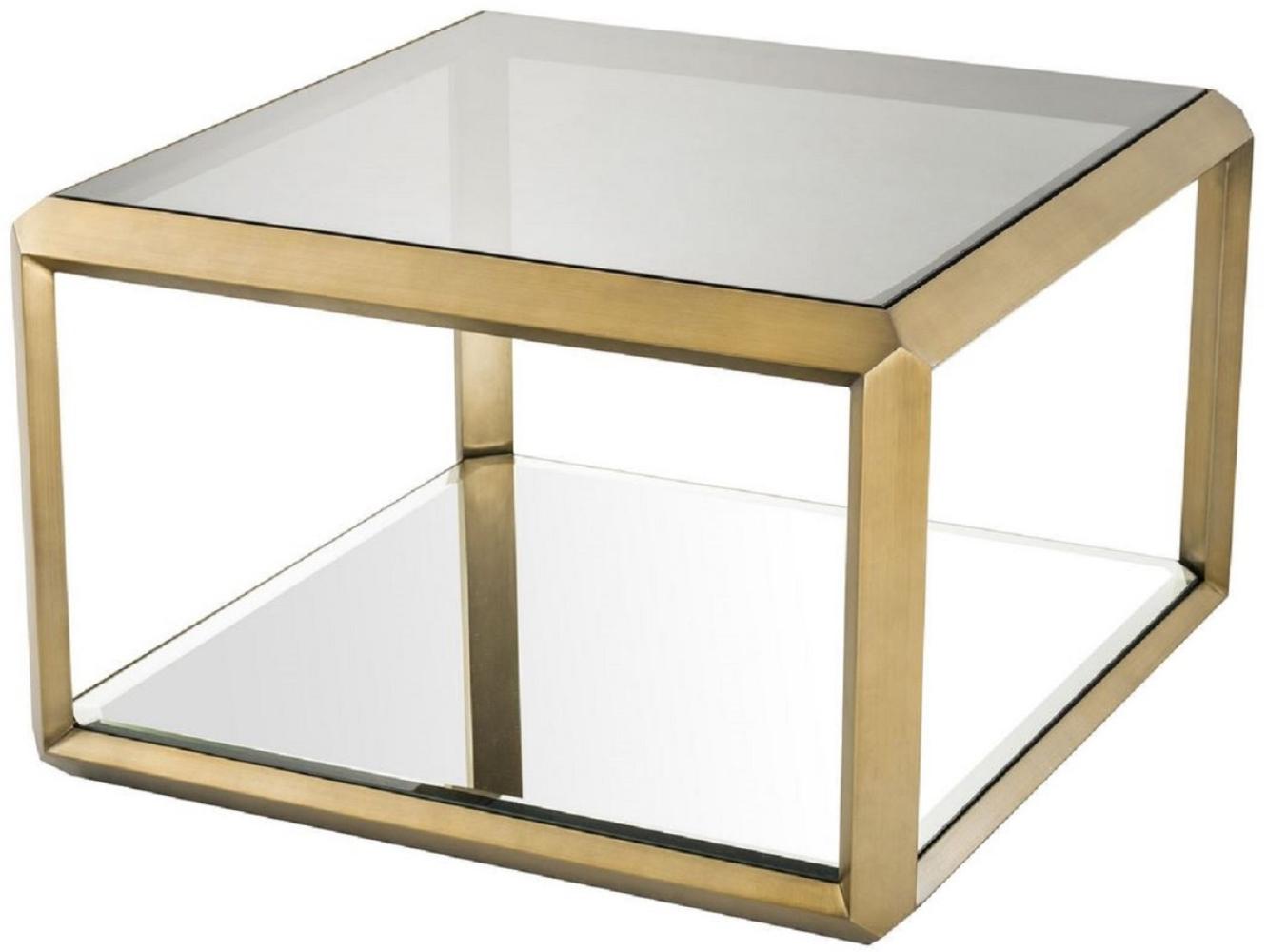 Casa Padrino Luxus Beistelltisch Messingfarben / Schwarz 75 x 75 x H. 55 cm - Edelstahl Tisch mit Glasplatte und Spiegelglas - Luxus Wohnzimmer Möbel Bild 1