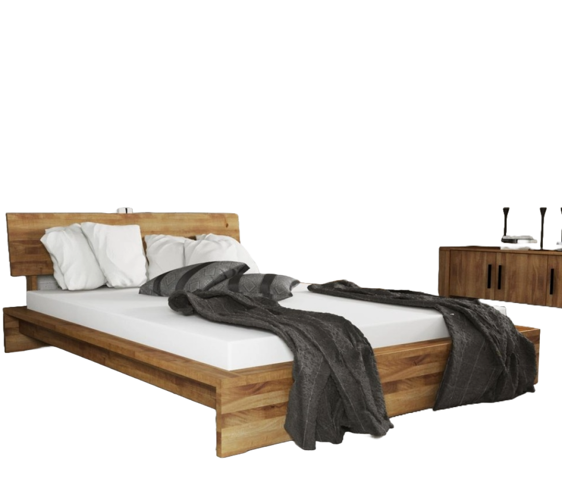 Bett Lubic 2 Sonderlänge 90x220 Wildeiche mit Holzkopfteil und Holzfußgestell Bild 1