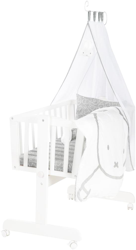 roba Babywiege miffy® 40 x 90 cm aus Holz - Stubenwagen & Wiege - Bett Set komplett mit Feststellfunktion & textiler Ausstattung - Weiß / Grau Bild 1