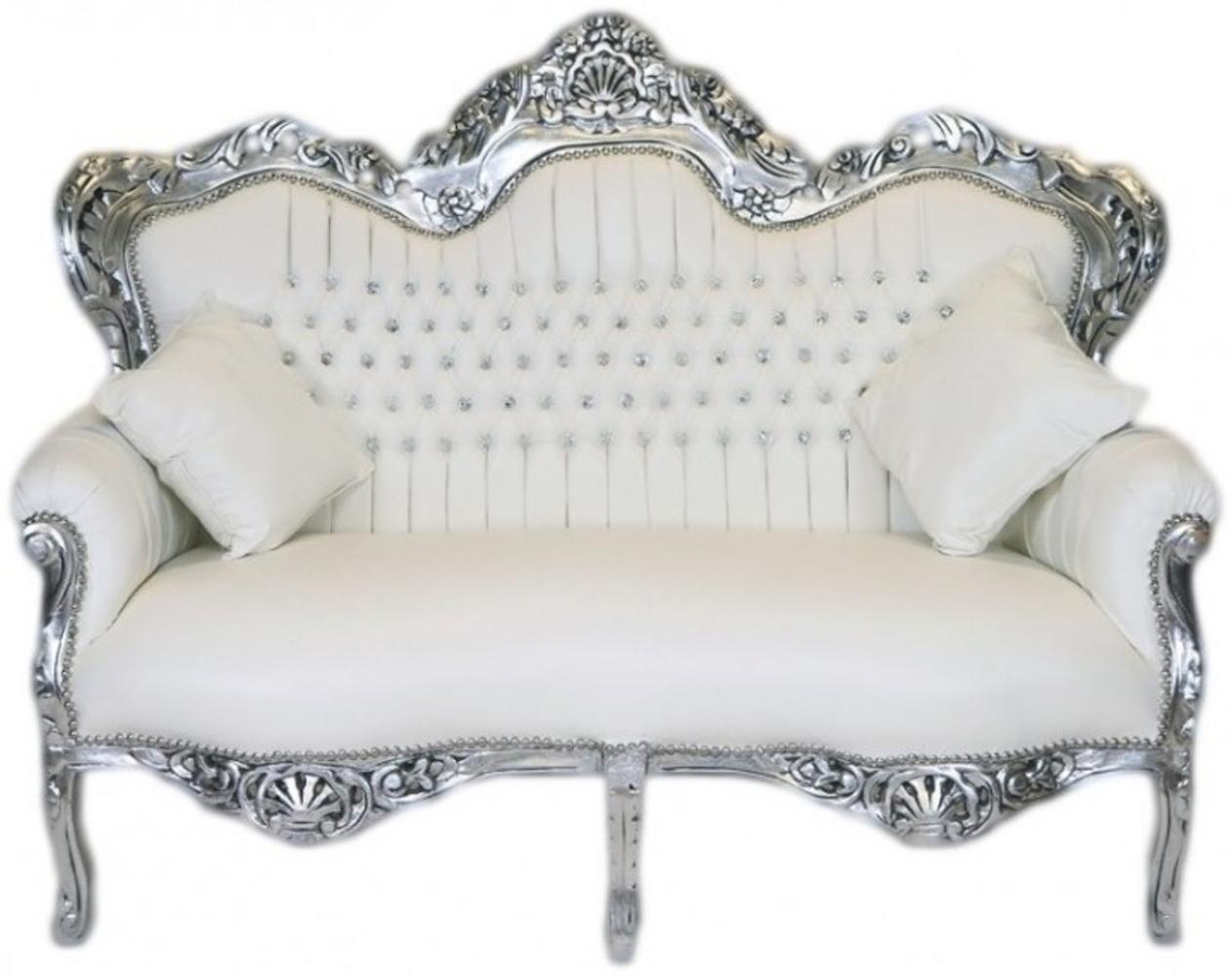 Casa Padrino Barock 2er Sofa Master Weiß Lederoptik / Silber - Wohnzimmer Couch Möbel Lounge Bild 1