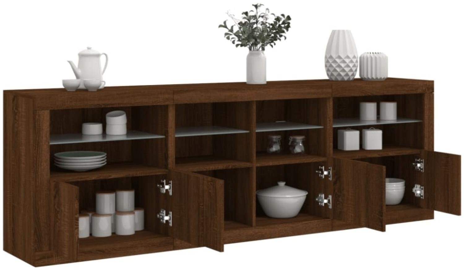 vidaXL Sideboard mit LED-Leuchten Braun Eichen-Optik 202x37x67 cm Bild 1