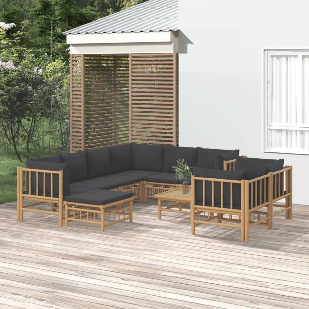 vidaXL 10-tlg. Garten-Lounge-Set mit Dunkelgrauen Kissen Bambus Bild 1