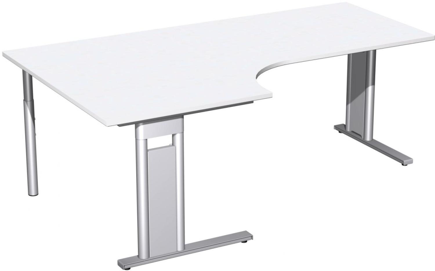 PC-Schreibtisch 'C Fuß Pro' links, feste Höhe 200x120x72cm, Weiß / Silber Bild 1