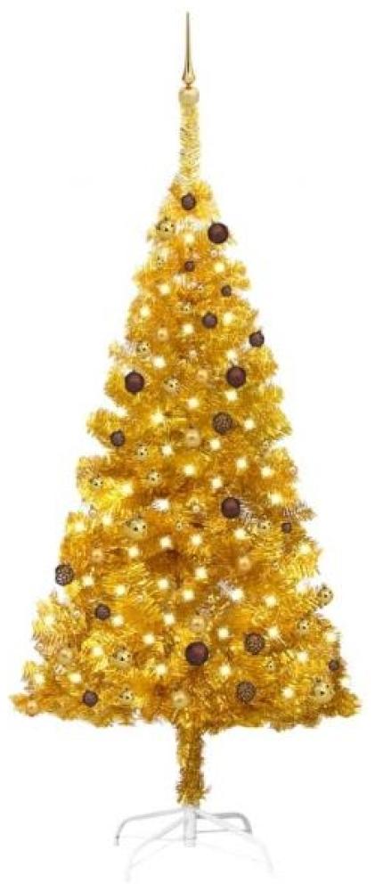 vidaXL Künstlicher Weihnachtsbaum mit LEDs & Kugeln Golden 210cm PET, Mit Beleuchtung [3077520] Bild 1