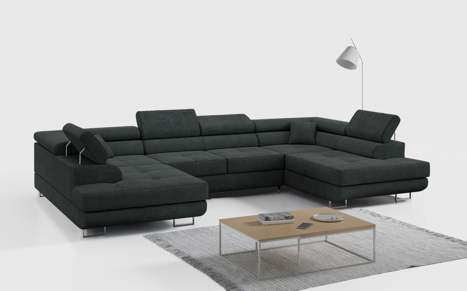 Ecksofa, Wohnzimmer U Couch, Polstersofa mit Bettkasten - GUSTAW-U - Dunkelgrau Struktur Bild 1