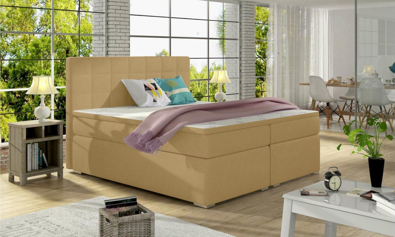 Stylefy Neptune Boxspringbett Latte Strukturstoff INARI 160x200 cm Bild 1